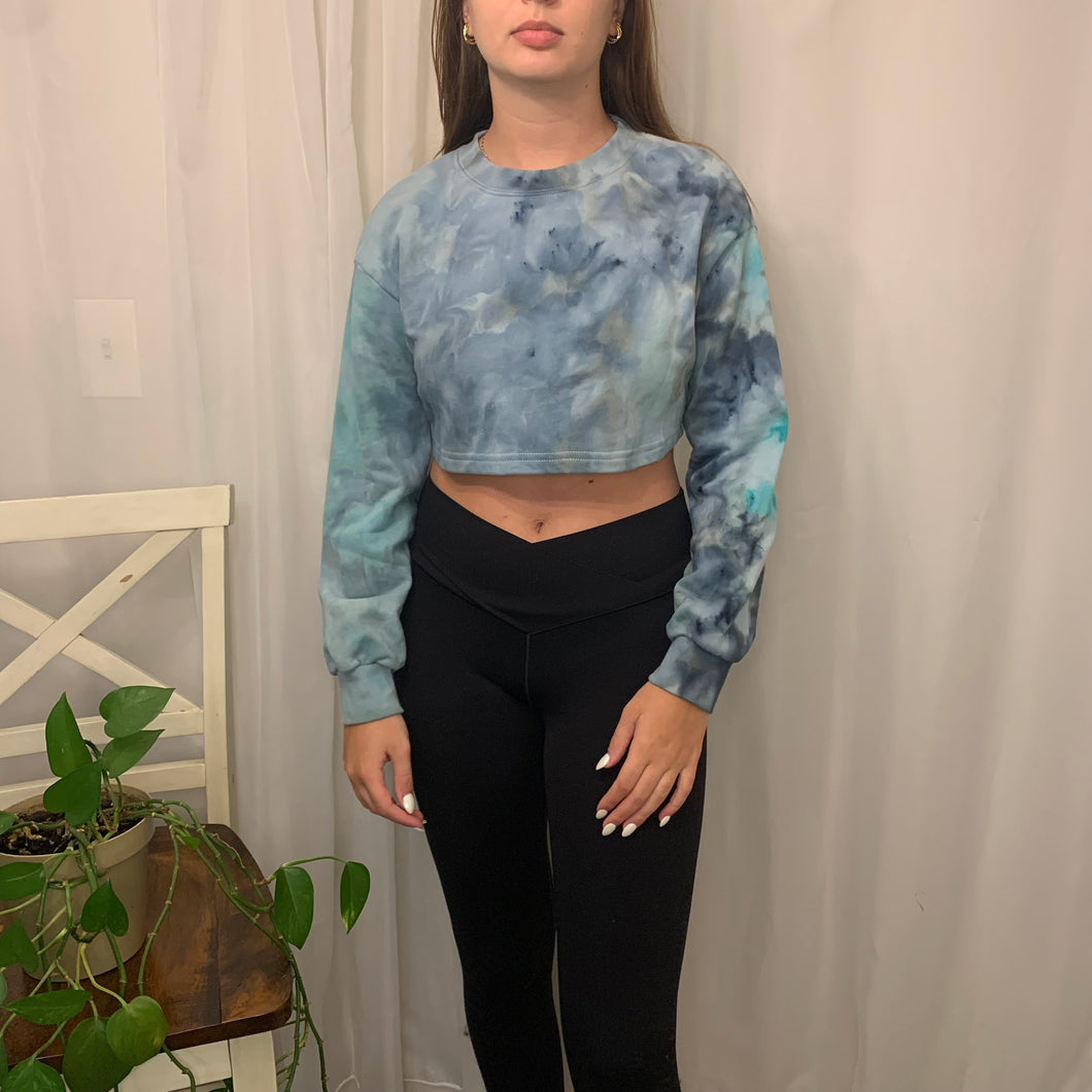 Navy & Teal Sweaty Cropped Crew - Small