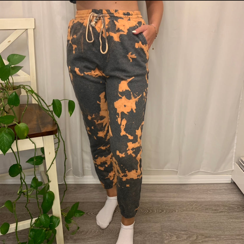 Gray \u0026 Peach Bleached Sweatpants – Lounge Livin' By Liz