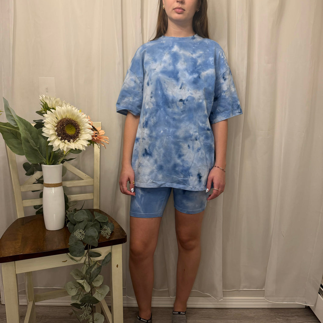 Sky Blue Biker Shorts W/ Oversized Tee Set - Large