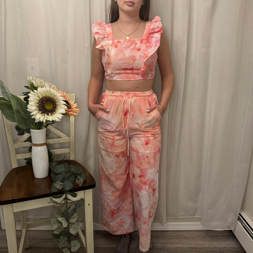 Cropped Ruffel Peach Set