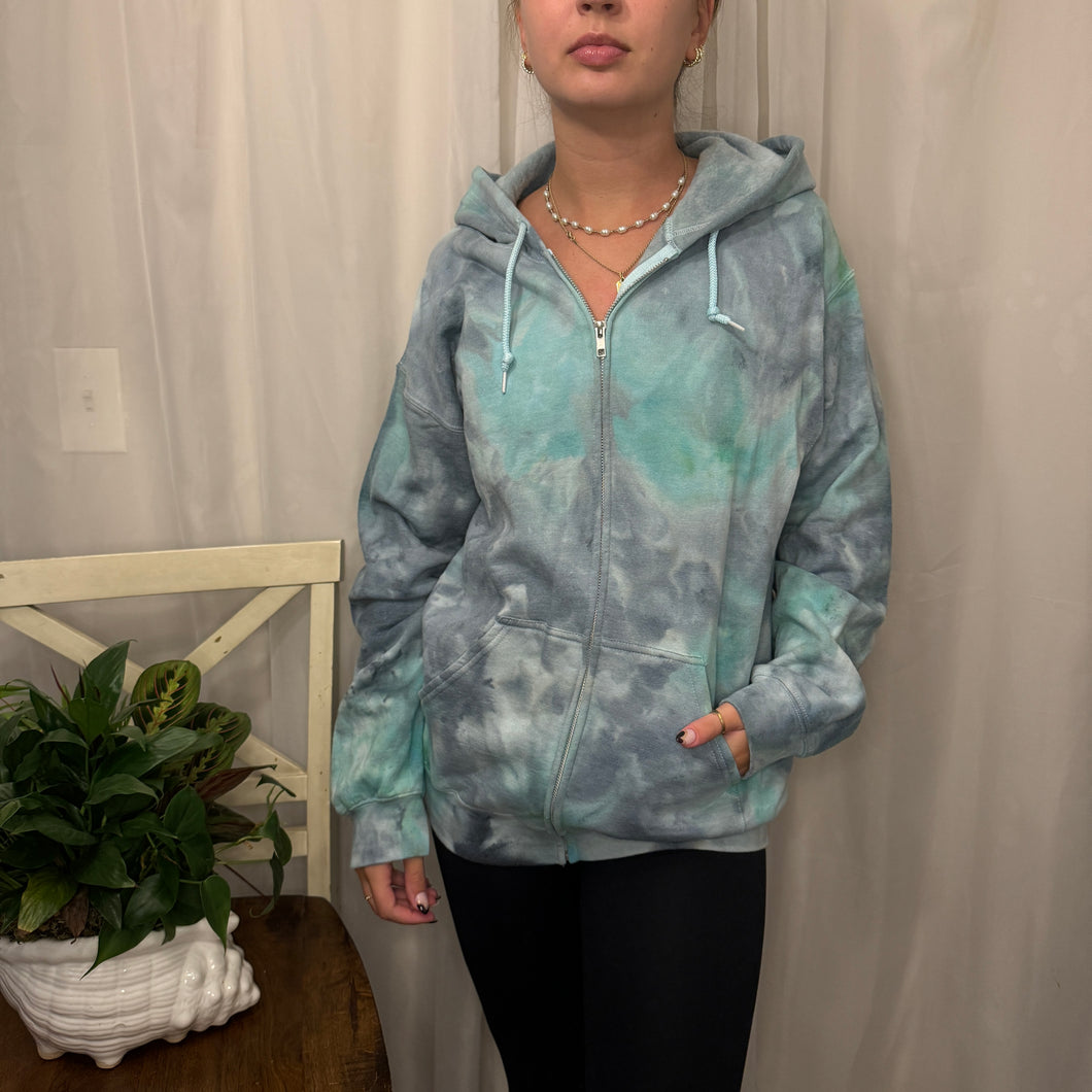 Teal & Gray Zip-Up Hoodie - Medium