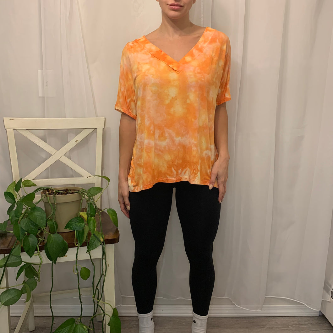 Orange Oversized V-Neck Tee - Medium