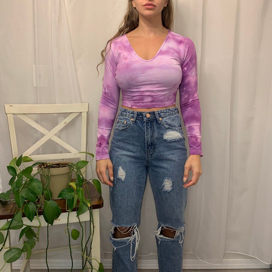 Purple Cropped V-Neck- Large