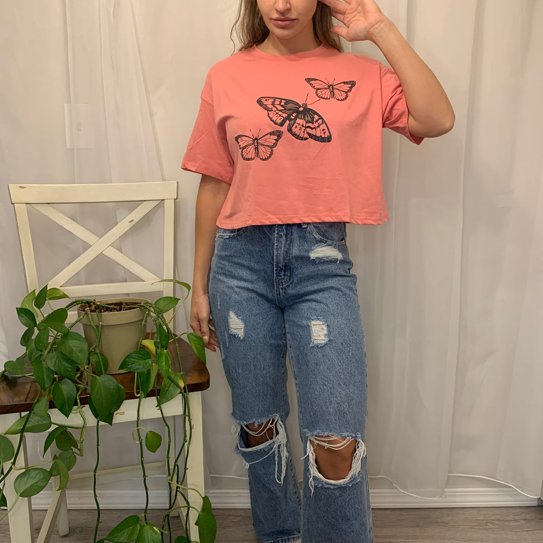 Butterfly Coral Cropped Tee - Small